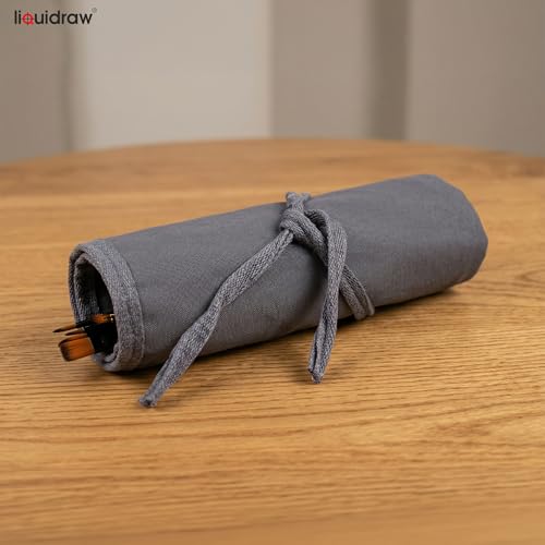 Liquidraw 30 Pocket Roll-Up Canvas Paint Brush Holder, 21 x 18in (Grey) - color: Grey