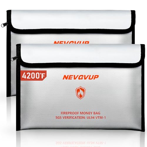 Fireproof Money Bag 4200°F - Heat Insulated, 9.8 x 6.5" Small Fireproof Document Bags with Waterproof Zipper, Fire proof Bag with Reflective Strip and Fireproofs Edeging, Fire Pouch Set for Valuables - color: 2Packs Silver Gray, size: 9.8 x 6.5 x 6.5 inch