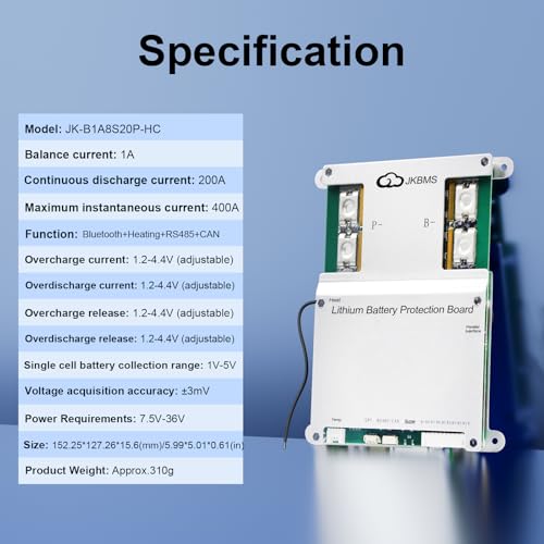 JKBMS JK-B1A8S20P-HC 4S-8S 200A Smart BMS, 1A Active Balance, CAN & Heating - size: JK-B1A8S20P-HC
