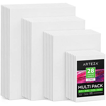 ARTEZA Canvas Panels for Painting, Pack of 28 Boards in 4 Assorted Sizes - size: 5x7, 8x10, 9x12, 11x14 (Pack of 28)