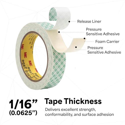 3M 4026 Double Coated Urethane Foam Tape, Bonding, Attaching, Mounting, White, 0.75 in x 5 yd, 1 Roll