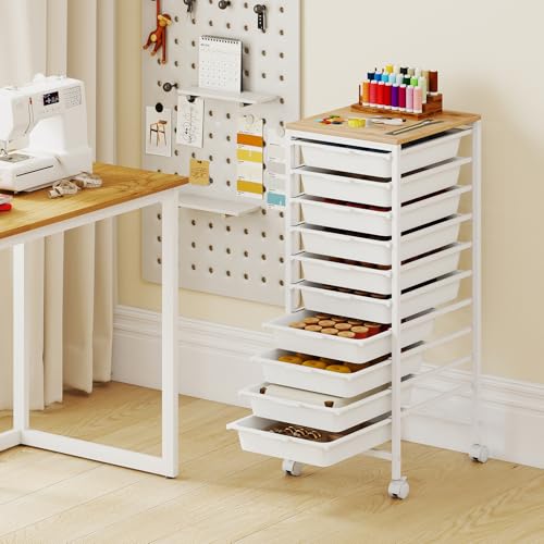 RELAX4LIFE 10-Drawer Rolling Storage Cart w/Lockable Wheels(White) - color: White, size: 33.5”H