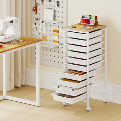 RELAX4LIFE 10-Drawer Rolling Storage Cart w/Lockable Wheels(White) - color: White, size: 33.5”H