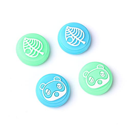 DLseego Animal Crossing Thumb Grips Caps for Switch OLED/Switch Lite Joystick Cute Bear and Leaf Joy Con Button Caps Analog Soft Silicone Cover - Blue and Green - color: Blue and Green, size: Switch/OLED/Lite