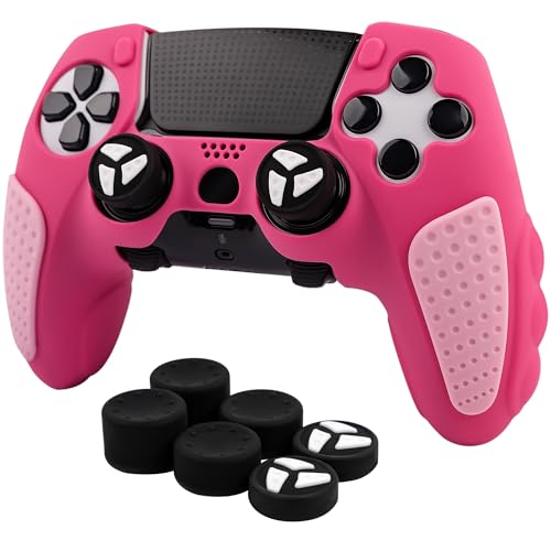 Durable Silicone Grip Cover for DualSense Edge PS5 Controller – Ergonomic, Anti-Slip Design with Thumb Stick Caps for Full Protection (Pink) - color: Pink
