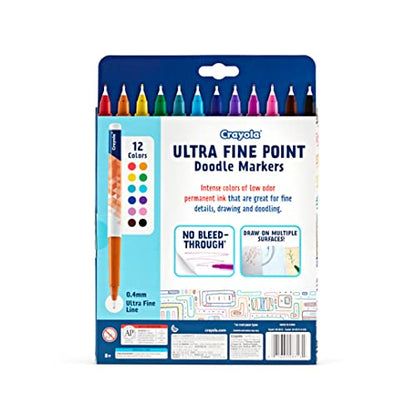 Crayola Ultra Fine Point Markers (12ct), No Bleed Markers for Adult Coloring Books, Doodle Art Marker Set, Lettering, Calligraphy, Drawing - style: Ultra Fine Point