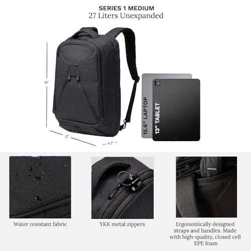 Knack Series 1 Medium Travel Backpack, 15.6-Inch Laptop, Expandable 27-39L - color: Black, size: Medium