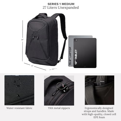 Knack Series 1 Medium Travel Backpack, 15.6-Inch Laptop, Expandable 27-39L - color: Black, size: Medium
