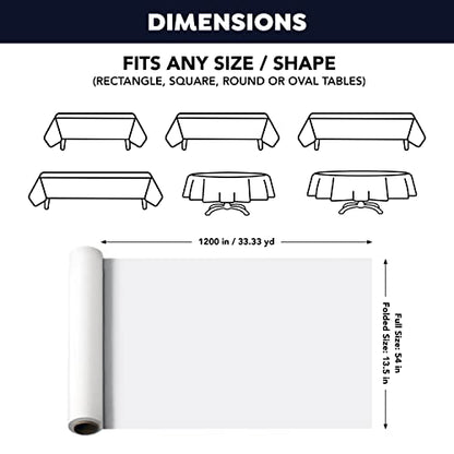 Party Essentials Heavy Duty Plastic Banquet Table Roll Available in 27 Colors, 54" x 100' with Slide Cutter, White, (100WH) - color: White, size: 1200" x 54" (Rectangular)