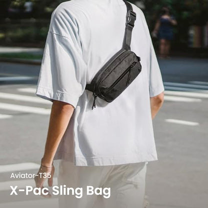 tomtoc 1.5L X-Pac Sling Bag with RFID Blocking Crossbody Pack for Men Women - color: X-Pac Black, size: 1.5L