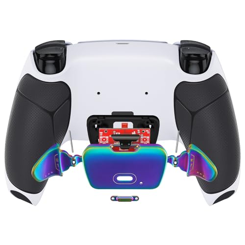 eXtremeRate Rainbow Aura Blue Purple Real Metal Buttons RMB RISE V3 Remap Kit for PS5 Controller BDM-030 040 050, Black Rubberized Grip White Bottom Shell Programable Back Buttons for PS5 Controller - color: White Black Rainbow