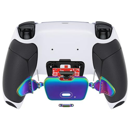 eXtremeRate Rainbow Aura Blue Purple Real Metal Buttons RMB RISE V3 Remap Kit for PS5 Controller BDM-030 040 050, Black Rubberized Grip White Bottom Shell Programable Back Buttons for PS5 Controller - color: White Black Rainbow
