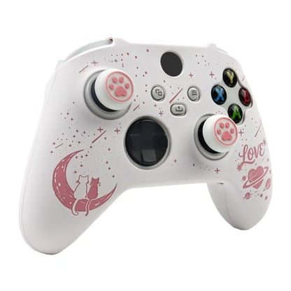 Moonlit Cats with a Loving Heart Controller Skin Compatible with Xbox Series X Wireless Controller, RALAN Protector Case， Customised Thumb Grips Cap - color: MCats White Pink