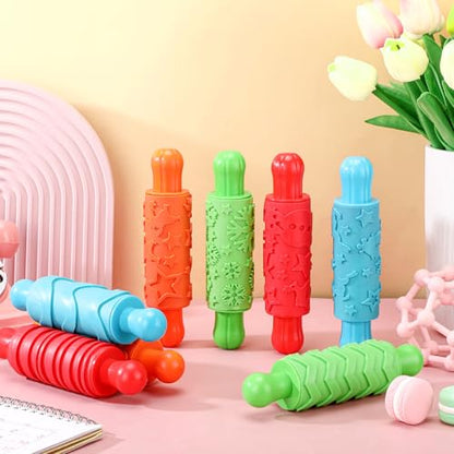 Aoriher 8 Play Clay Rollers for Kids Textured Rollers with Plastic Handles - size: 7.28 x 1.58 x 3.74 inches