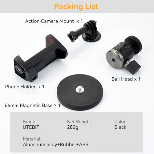 UTEBIT 66mm Strong Magnetic Base Mount with 360° Rotation Ball Head, Black - size: 66MM