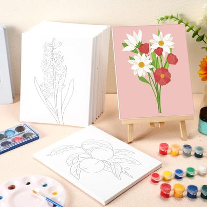 Engrowtic 12 Pcs 8 x 10 Flower Fruit Pre Drawn Canvas to Paint for Adults - style: Cream Style