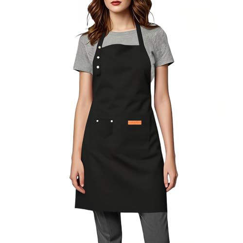 Aprons for Women Men, Water-Resistant Kitchen Aprons for Cooking - color: Black