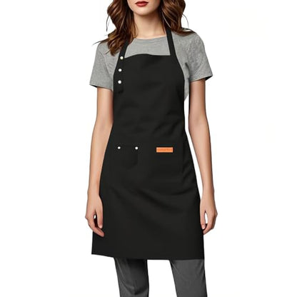 Aprons for Women Men, Water-Resistant Kitchen Aprons for Cooking - color: Black