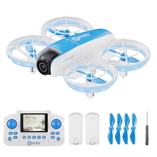 Contixo F15 Astro Mini Drone with 2.4" Screen Remote – 720P HD Dual Camera, Live Video Display, Optical Flow Hover, One-Key Takeoff/Landing, 360° Stunts, 2 Batteries, Beginner Drone for Kids & Adults - color: Blue