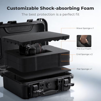 K&F CONCEPT Waterproof Hard Case, IP67 Protective Case with Pre-Scored Foam - color: Black