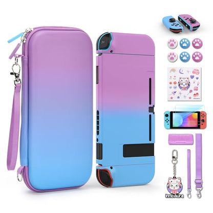 Switch Case for NS Switch, innoAura 17 in 1 Switch Accessories Bundles with Switch Carrying Case, Switch Game Case, Switch Protective Case, Switch Screen Protector (Blue-purple Gradient) - color: Blue Purple