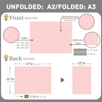 iMAT Flip Cutting Mat Note A2, Foldable, Double-Sided, Rose Pink - color: Rose Pink