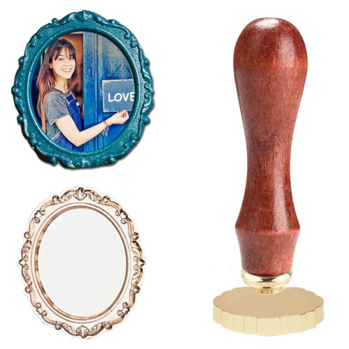 Oval Embossed Frame Wax Seal Stamp 3D Wax Seal Head with Removable Wood Handle Vintage Photo Frame Stamp Design for Wedding Invitations Sealing Envelopes Diplomas Scrapbooking-Style 6 - style: Style 6