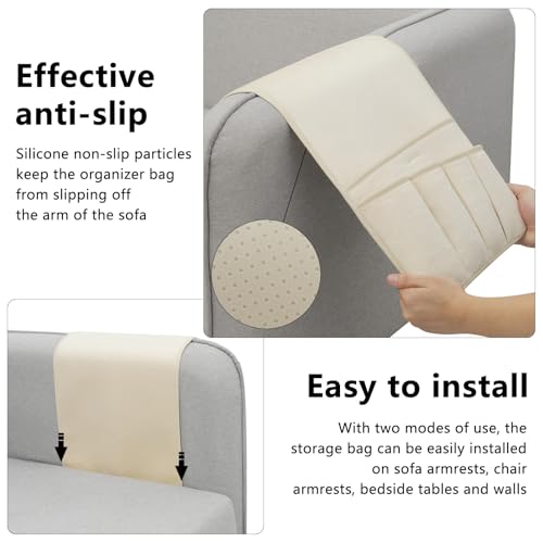 Remote Control Holder for Armchair Caddy, Remote Holder with 5 Pockets - color: Beige, size: 35"x12.4"