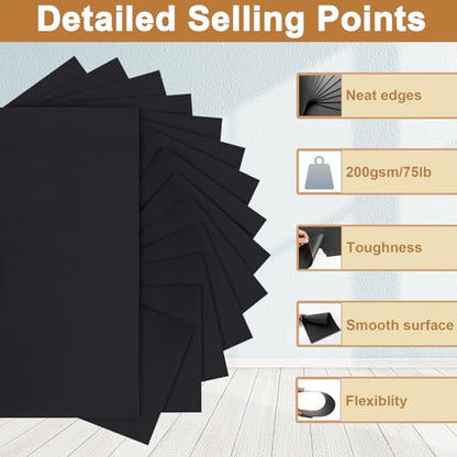Silunkia 40 Sheets Black Cardstock 8.5 x 11 for Halloween 75lb - color: Black