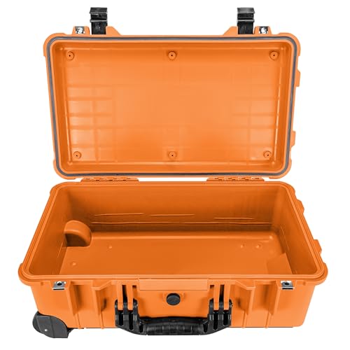 Eylar 22" Carry-On Travel Roller Gear, Camera, Drones, Tools, Equipment Hard Case Waterproof, TSA Approved, Customizable Pluck Foam, Lockable (Orange) - color: Orange