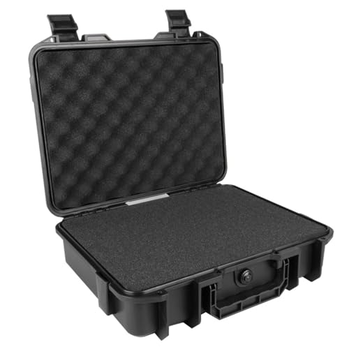 Hard Case|Hard Case, Waterproof Shockproof with EVA Sponge, Carrying Tool Storage Box with Handle, Safety Lock Hole, and Air Guide Valve for Drones, Camera, Equipments