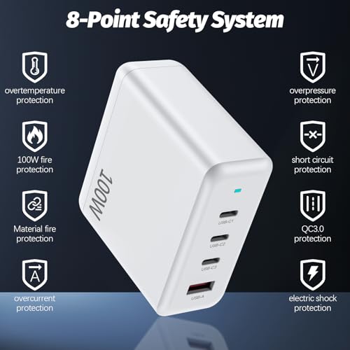 FPVtosky 100W GaN Charger Power Adapter, USB-C Fast Charger(3C1A)，for DJI Drone Mavic 4 Pro/Mavic 3 Pro/Mavic 3 Classic/Mavic 3/ Air 3S/ Air 3/ Avata 2, Charging Base Accessories