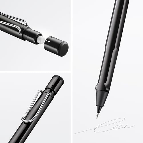 LAMY safari black - Mechanical Pencil with ergonomic grip & body made of robust ASA plastic - ideal for drawing & writing - including LAMY M 41 fine line refill 0.5 mm & eraser tip - color: Black