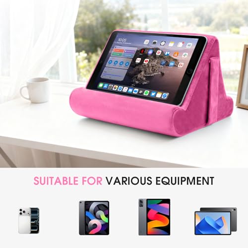 Universal Multi-Angle Tablet Holder - Soft Pad Stand with Net Pocket & Phone Stands for Lap, Knee, Sofa and Bed(Pink) - color: Pink