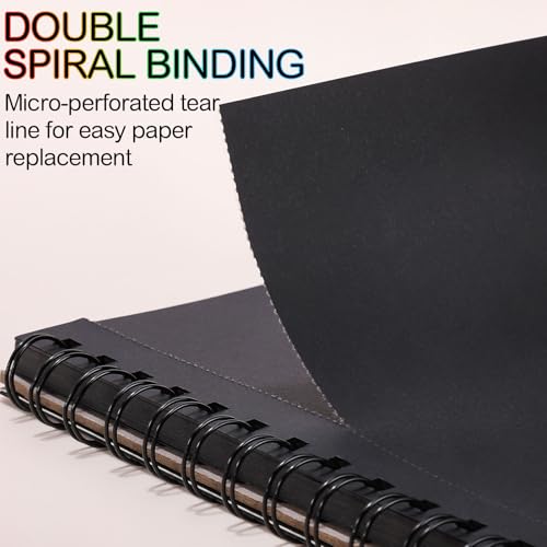2 Pack Black Paper Sketchbook, 9 × 12 in, 100 Sheets, 160gsm Spiral Bound - size: 9×12 Inch (2 Pack )