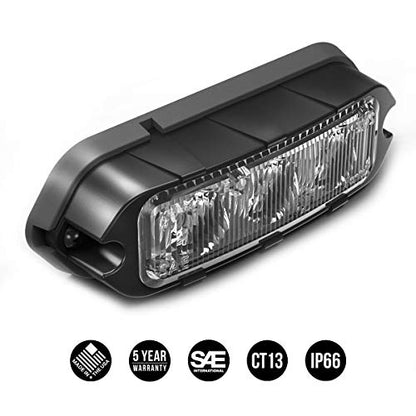 Feniex T3 Surface Mount | Red | Compact, 14 Flash Patterns | 3 LEDs, Super Bright 3 Watt LEDs, SAE Class 1 - color: Red