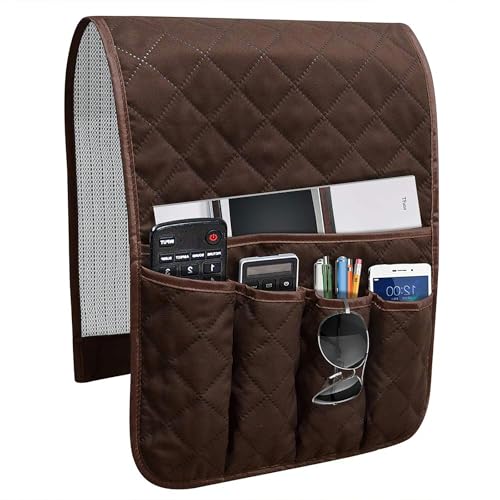 Armchair Caddy for Recliner, Non Slip Sofa Arm Organizer, Dark Brown - color: Dark Brown