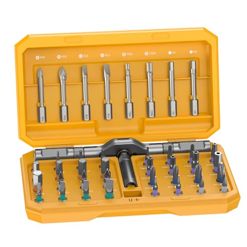 Magnetic Ratchet Screwdriver Set, 42 in 1 T Handle Ratchet Screwdriver Set - color: Yellow, size: 42 PCS