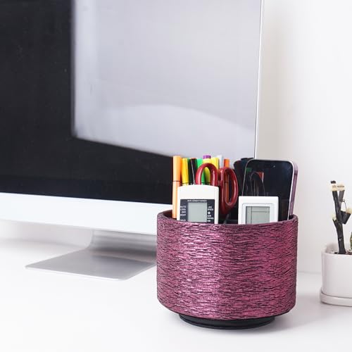 Round Leather Art Supply Organizer,Remote Control Holder,360-degree Rotating Pen Organizer with 4 Compartments(1-Light Tree Pink) - color: 1-Light Tree Pink