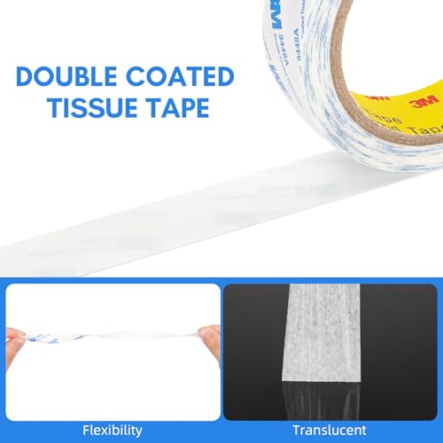 3M Double Sided Tape 2"×32.8Ft 1 Pack 9448A Double Coated Tissue Tape - size: 2"x 32.8 Ft