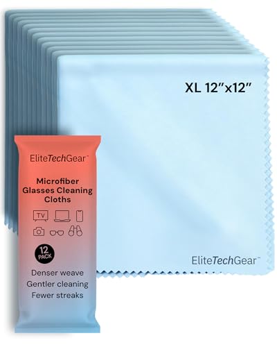 Elite Tech Gear Microfiber Cleaning Cloth, Eye Glasses Cleaner Cloth, 12pc - color: Blue, size: 12'' x 12'' (Pack of 12)