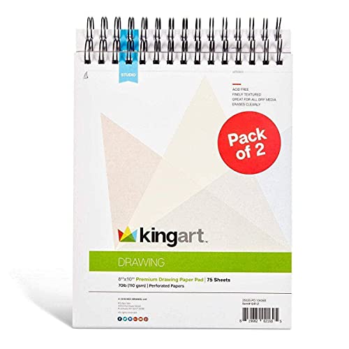 KINGART 8” x 10” Wire Bound Drawing Paper Pads, 70 lbs., Set of 2, (641-2) White (Pack of 2) - size: 8 x 10" (Pack of 2)