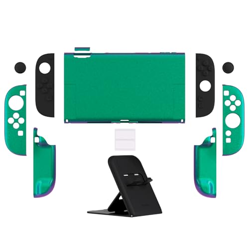 PlayVital Protective Case for Nintendo Switch 2 with Extra Stand & Thumb Grip Caps | Split Design, Dockable Hard Cover Shell for Nintendo Switch 2 | Solid Color Series, Chameleon Green Purple - color: Chameleon Green Purple