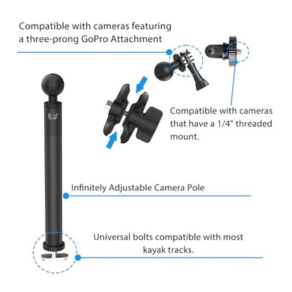 29" Adjustable Kayak Camera Mount with Infinitely Extendable Stand, Kayak Sports Camera Mounting Compatible with GoPro and 1/4" Threaded Cameras - style: camera mount with pole