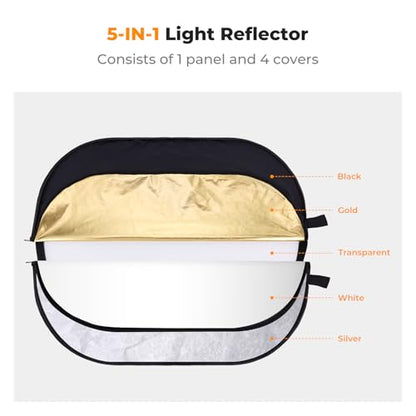 K&F Concept 40" x60” 5-in-1 Oval Foldable Reflector, with Carrying Bag - size: 100x150cm