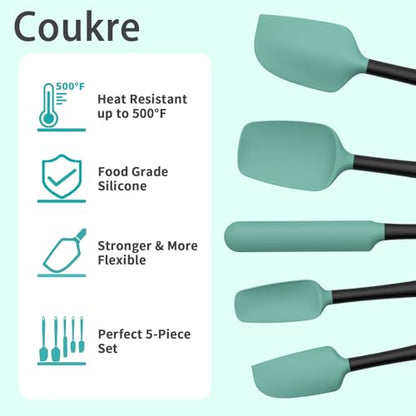 Coukre Silicone Spatula Set of 5,High Temperature Resistant, Food Grade Silicone, Dishwasher Safe, for Baking, Cooking (Aqua Green) - color: Aqua Green Black