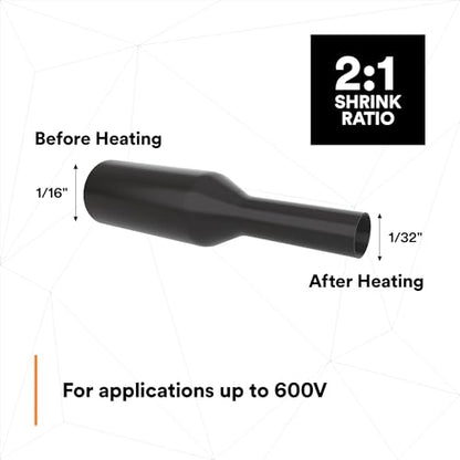 3M Heat Shrink Thin-Wall Tubing FP-301, Black, Assorted Kit with 102 Tubes