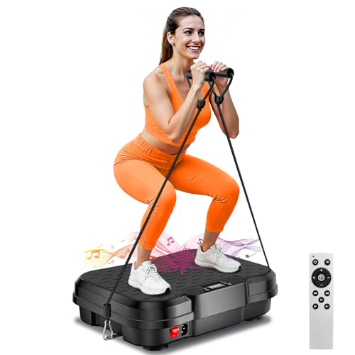 Vibration Plate Exercise Machine,Vibration Plate for Lymphatic Drainage Power Vibration Plate Machine Support 450 Lbs 250 Adjustable Speeds,Vibrating Plate Shake Plate Weight Loss - color: Black