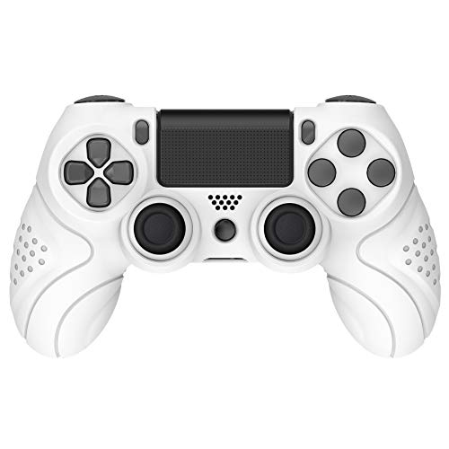PlayVital Guardian Edition White Ergonomic Soft Anti-Slip Controller Silicone Case Cover for PS4 Slim/Pro, Rubber Protector with White Joystick Caps - color: White