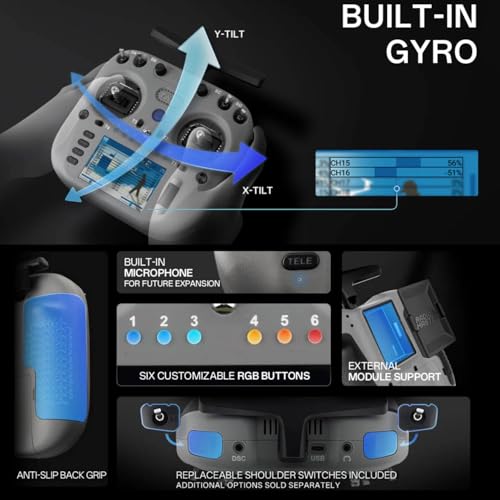 Radiomaster TX15 Radio Controller 2.4GHz 16 Channel EdgeTX Radio Transmitter, with V5.0 Hall Gimbals/3.5" IPS Touchscreen, Fits FPV Drones/Multirotors/RC Helicopter/Car Boats, Mode 2 (Blue) - color: Blue